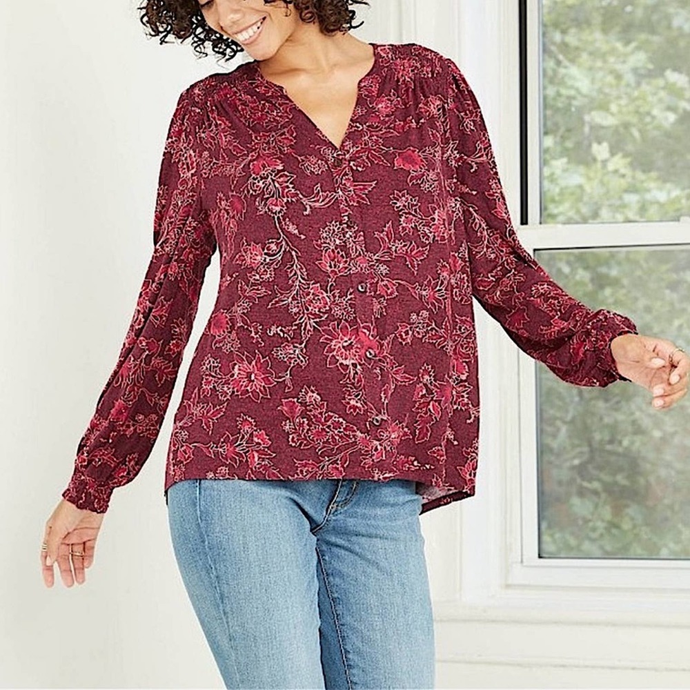 Knox Rose floral print bishop blouse NWT NEW M